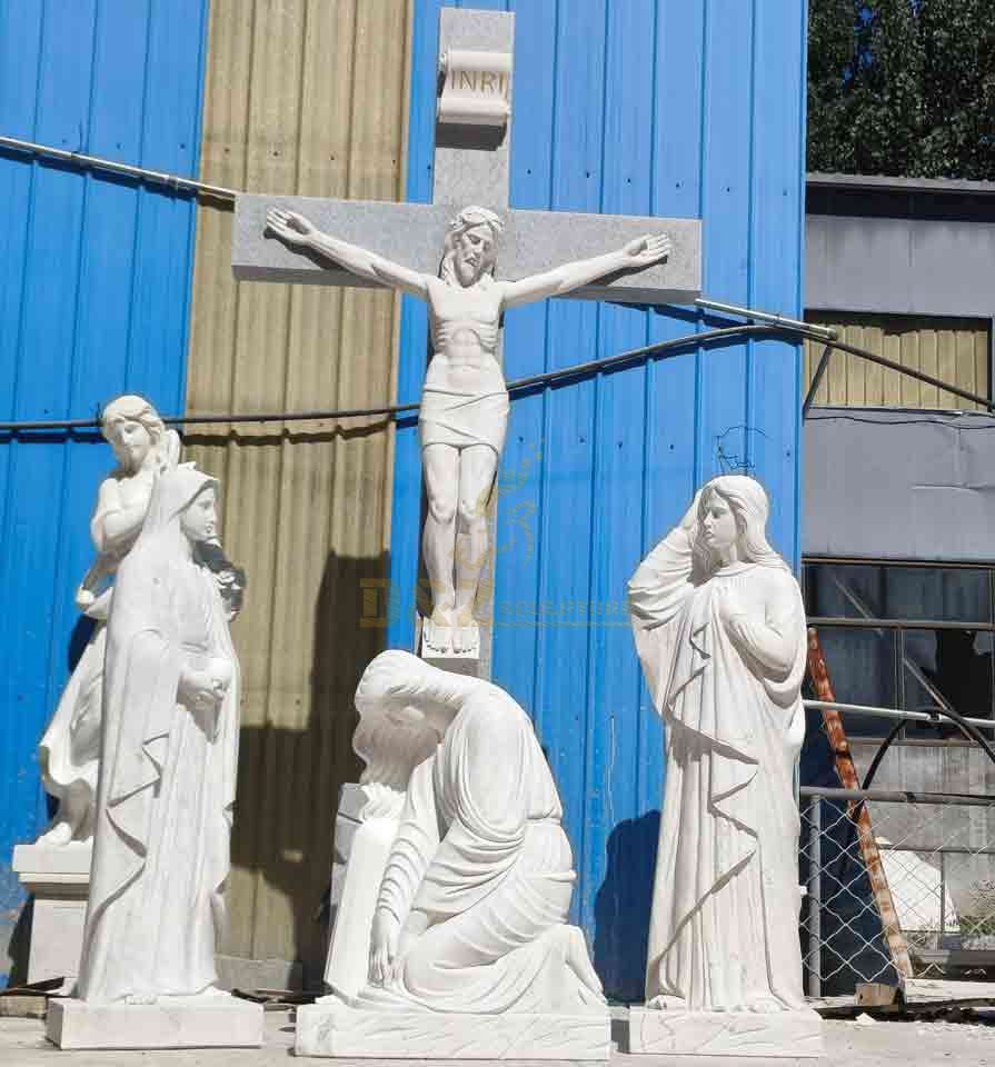 Large outdoor marble Jesus Crucifixion sculpture Jesus cross and saints memorial sculpture DZ-577