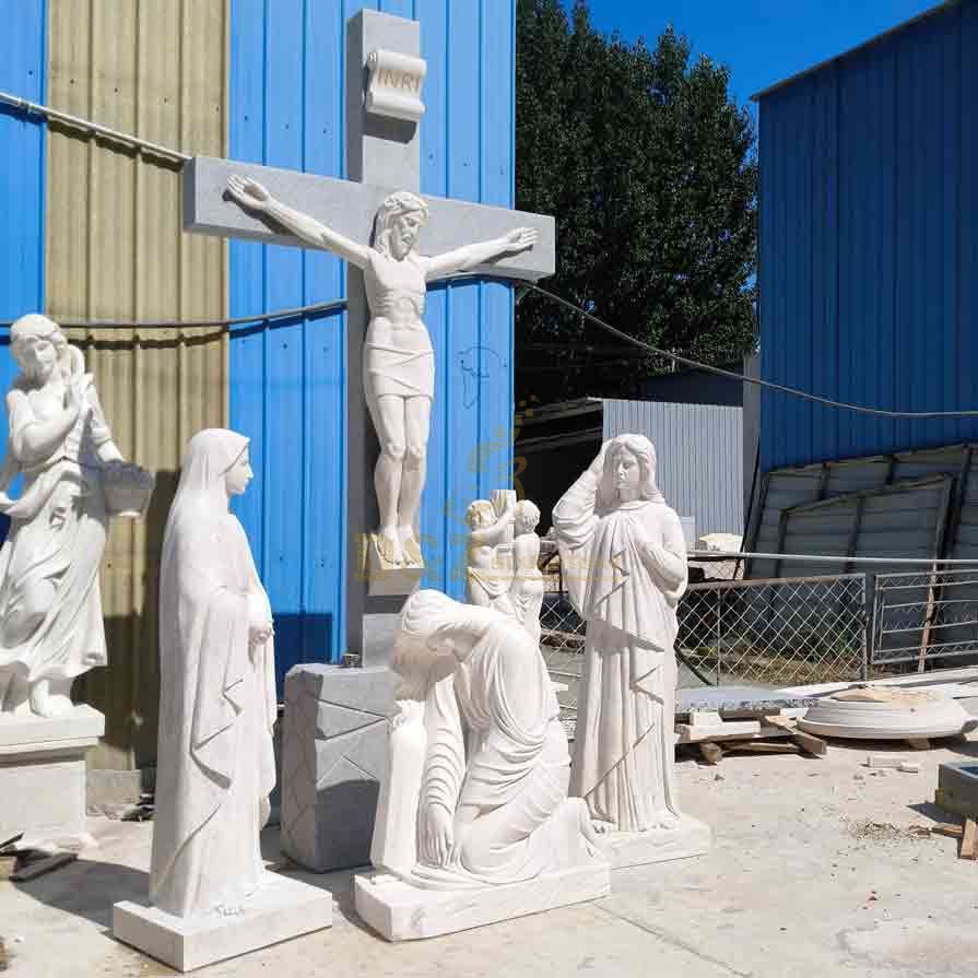 Large outdoor marble Jesus Crucifixion sculpture Jesus cross and saints memorial sculpture DZ-577