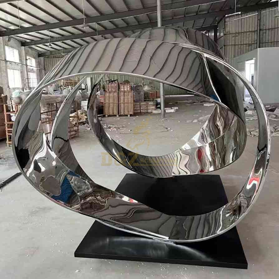 Large mirrored stainless steel abstract circle art sculpture DZ-578