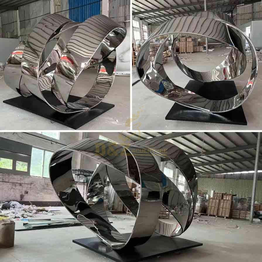 Large mirrored stainless steel abstract circle art sculpture DZ-578