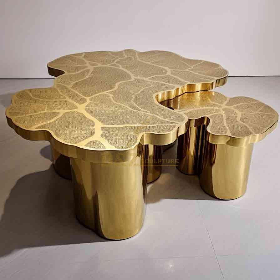 Gold Metal Map Coffee Table Luxury Modern Furniture Hotel Club Villa DZ-583