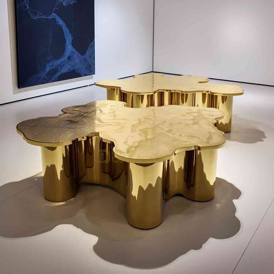 Gold Metal Map Coffee Table Luxury Modern Furniture Hotel Club Villa DZ-583