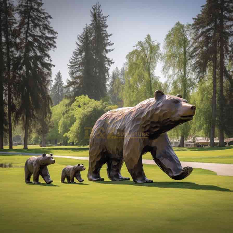 Custom Large Bronze Bear Family Statue garden park DZ-584