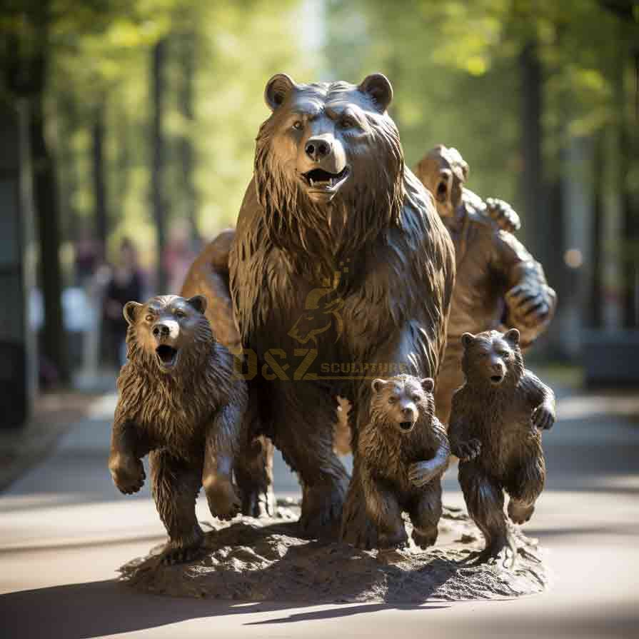 Custom Large Bronze Bear Family Statue garden park DZ-584