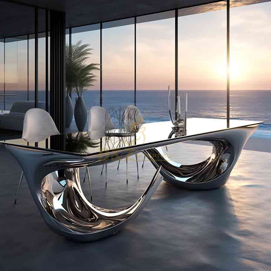 High-end custom stainless steel art dining table sculpture hotel restaurant DZ-586