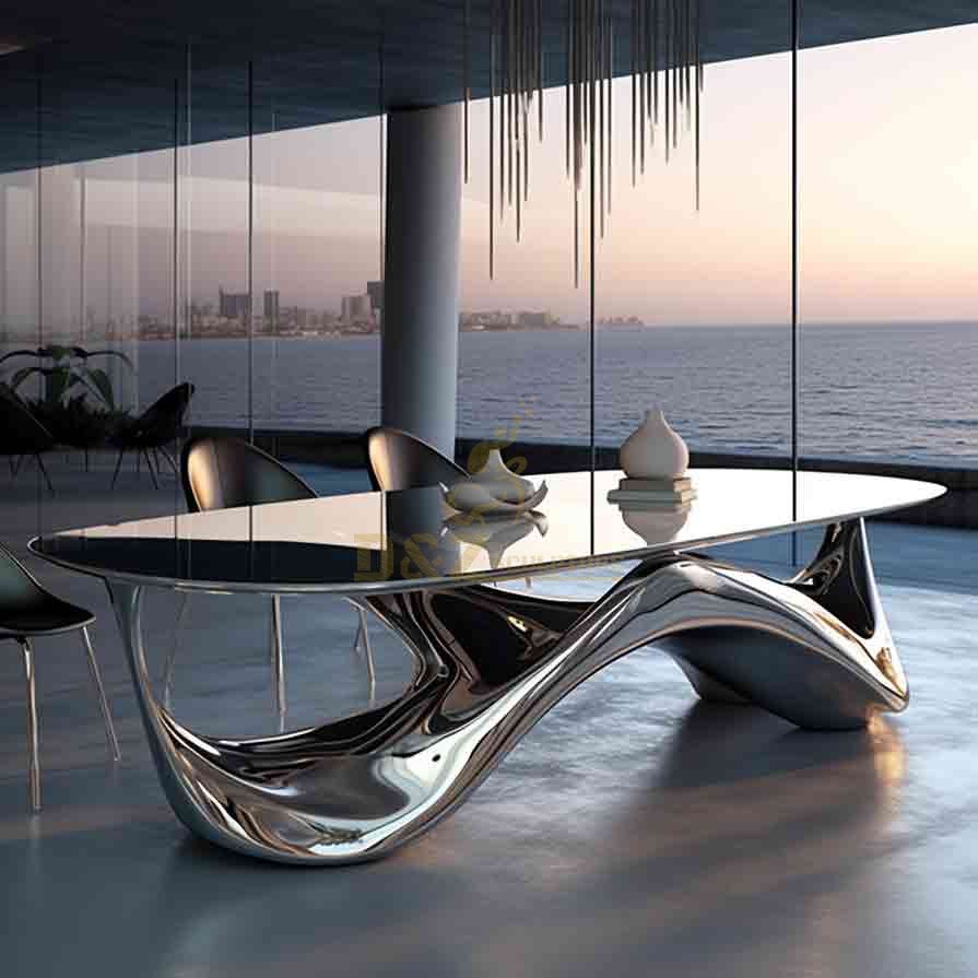 High-end custom stainless steel art dining table sculpture hotel restaurant DZ-586