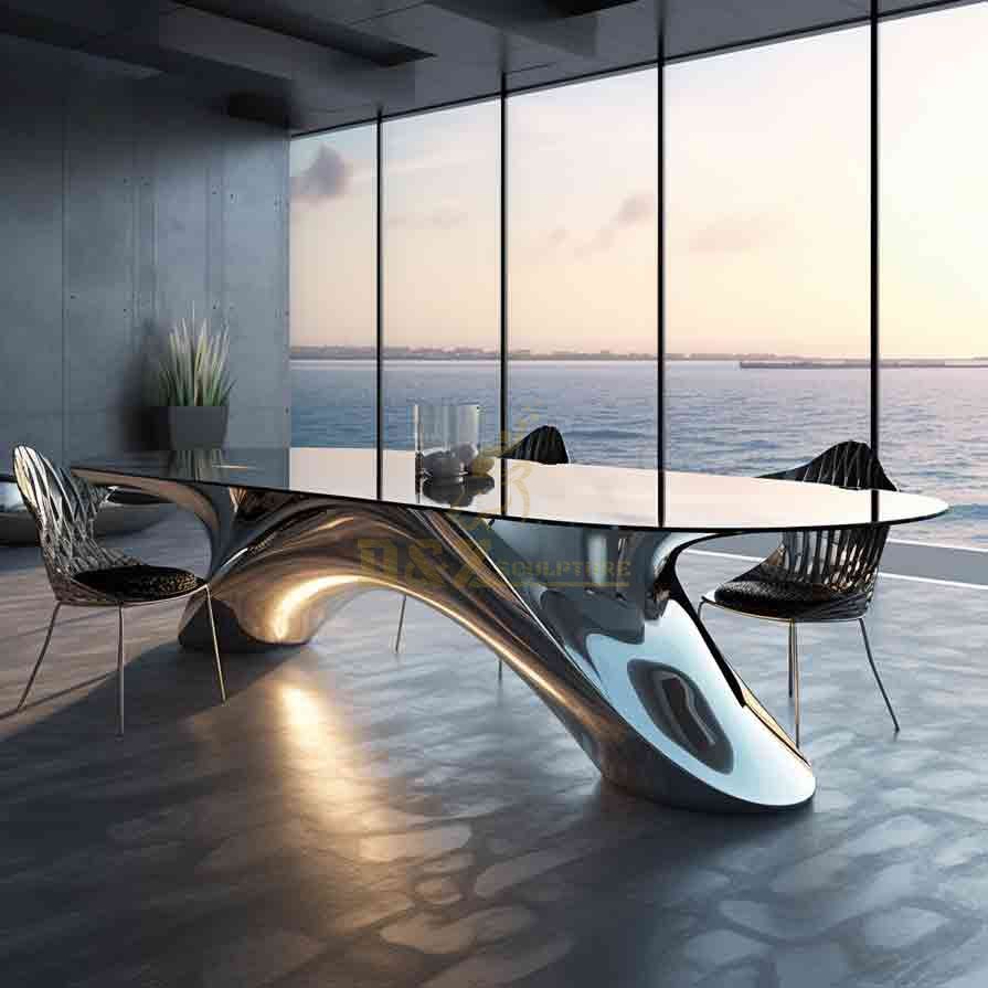 High-end custom stainless steel art dining table sculpture hotel restaurant DZ-586