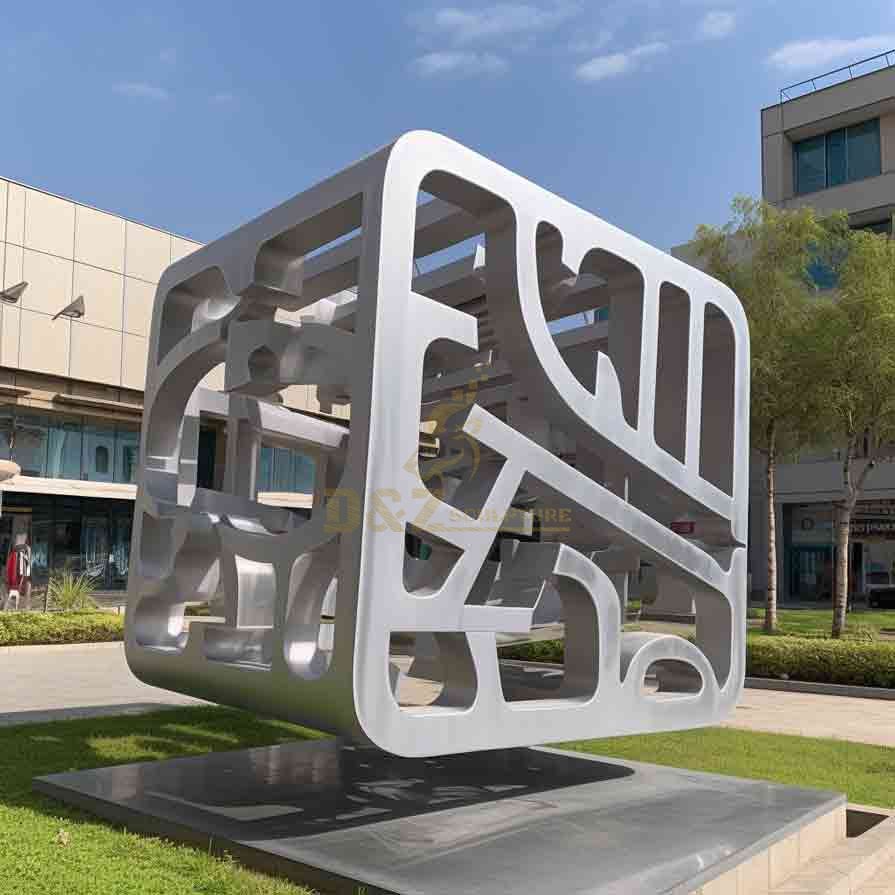 Large custom stainless steel hollow letter cube sculpture DZ-587