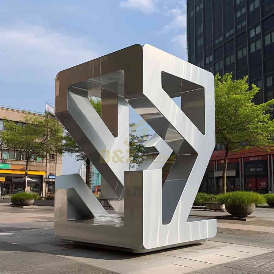 Large custom stainless steel hollow letter cube sculpture DZ-587