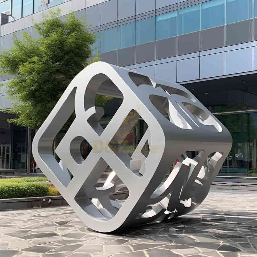 Large custom stainless steel hollow letter cube sculpture DZ-587