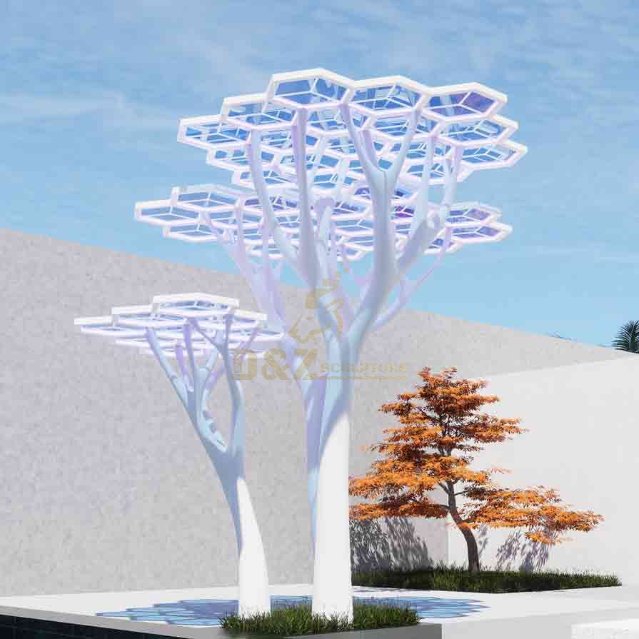 White Large Metal Tree Sculpture Geometric Abstract Tree Landscape Sculpture DZ-588