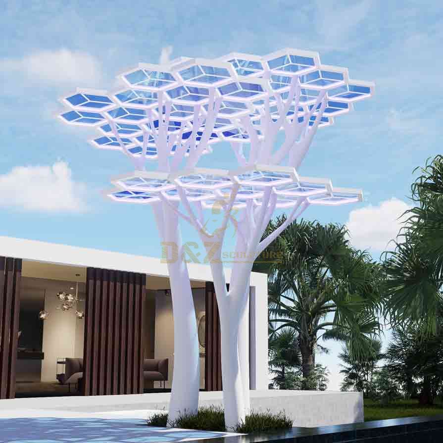 White Large Metal Tree Sculpture Geometric Abstract Tree Landscape Sculpture DZ-588