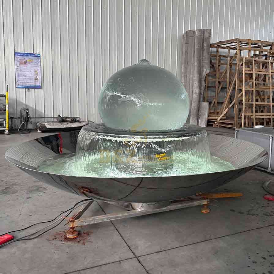 Acrylic sphere with stainless steel bowl water fountain sculpture for garden DZ-589