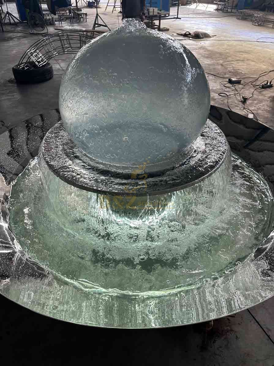 Acrylic sphere with stainless steel bowl water fountain sculpture for garden DZ-589