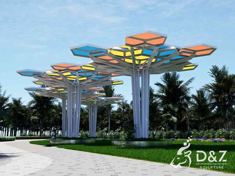 Geometric tree-shaped metal landscape pergola sculpture architectural sculpture DZ-595