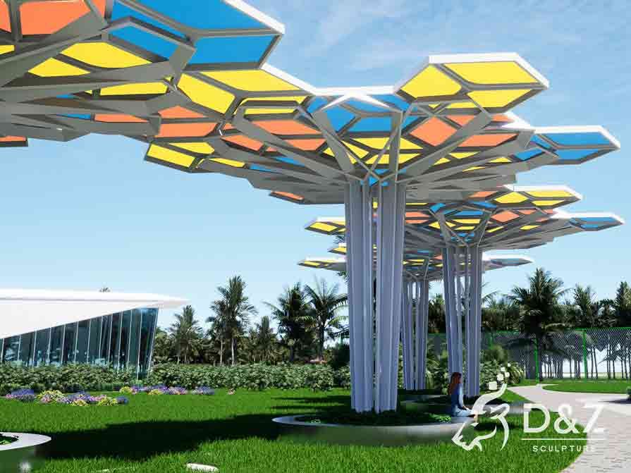 Geometric tree-shaped metal landscape pergola sculpture architectural sculpture DZ-595