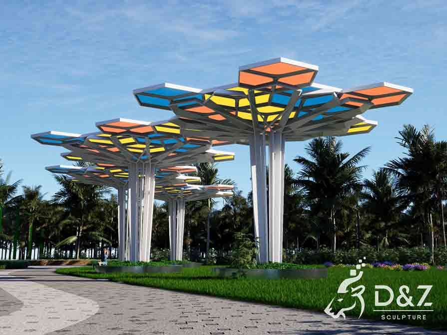 Geometric tree-shaped metal landscape pergola sculpture architectural sculpture DZ-595