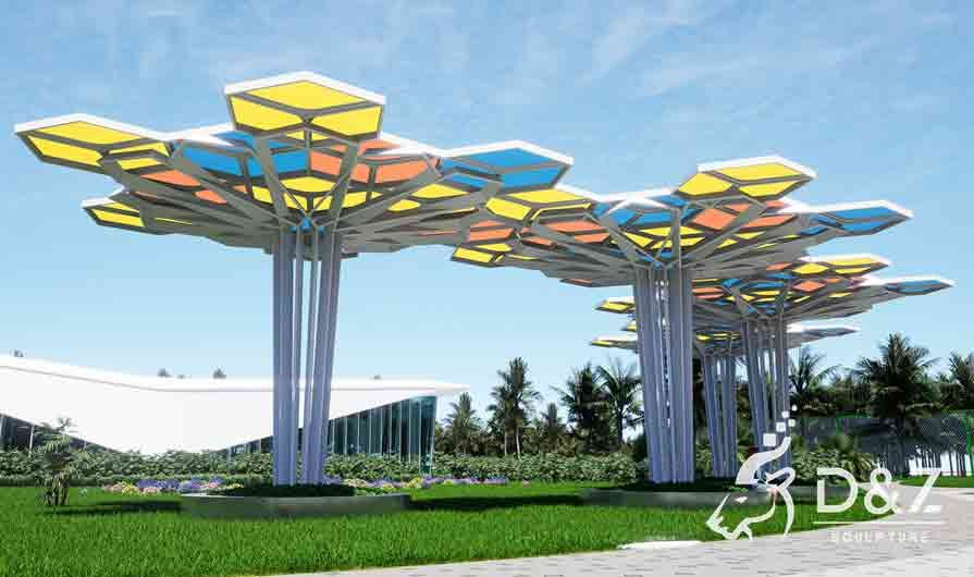 Geometric tree-shaped metal landscape pergola sculpture architectural sculpture DZ-595