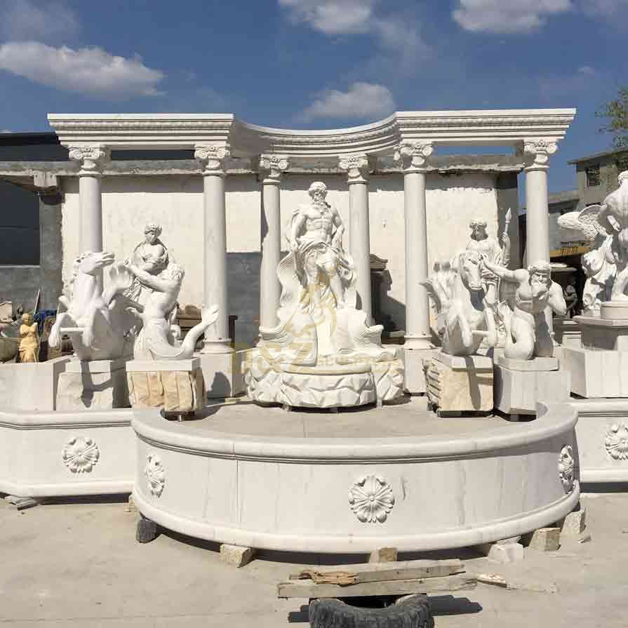 Custom Large White Marble Roman Trevi Fountain Sculpture DZ-596