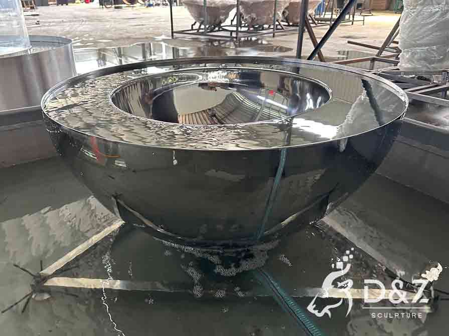 Mirror stainless steel ripple water bowl fountain sculpture for garden DZ-597