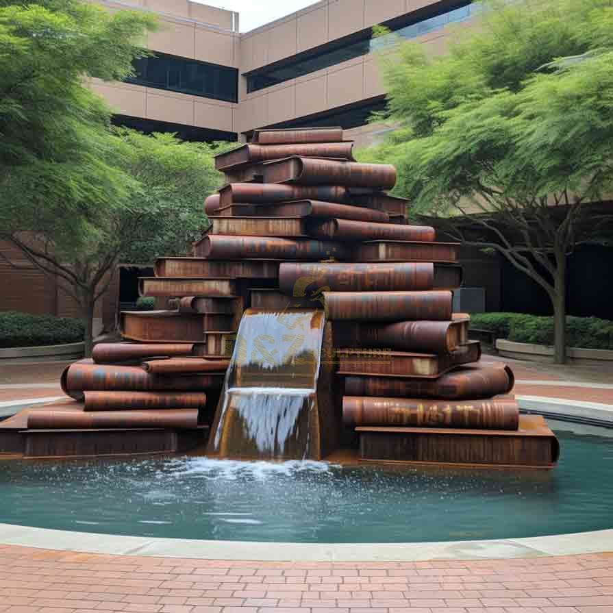 Mountain-shaped cast bronze waterfall book water fountain sculpture DZ-601