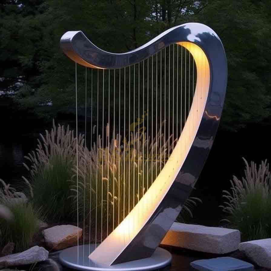 Large Metal Harp Sculpture: Garden Abstract Music Art Sculpture DZ-604