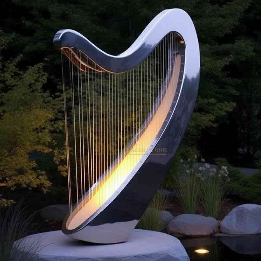 Large Metal Harp Sculpture: Garden Abstract Music Art Sculpture DZ-604