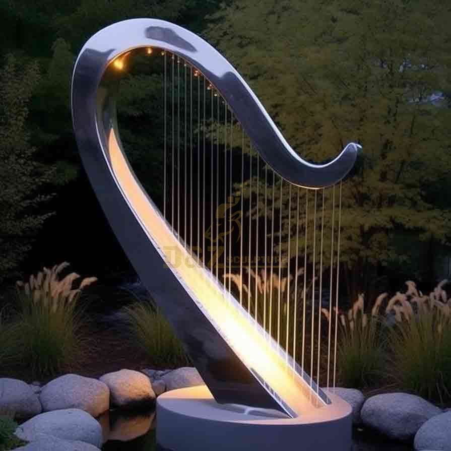 Large Metal Harp Sculpture: Garden Abstract Music Art Sculpture DZ-604