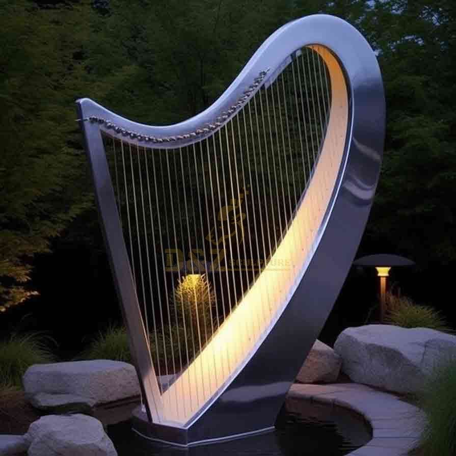 Large Metal Harp Sculpture: Garden Abstract Music Art Sculpture DZ-604