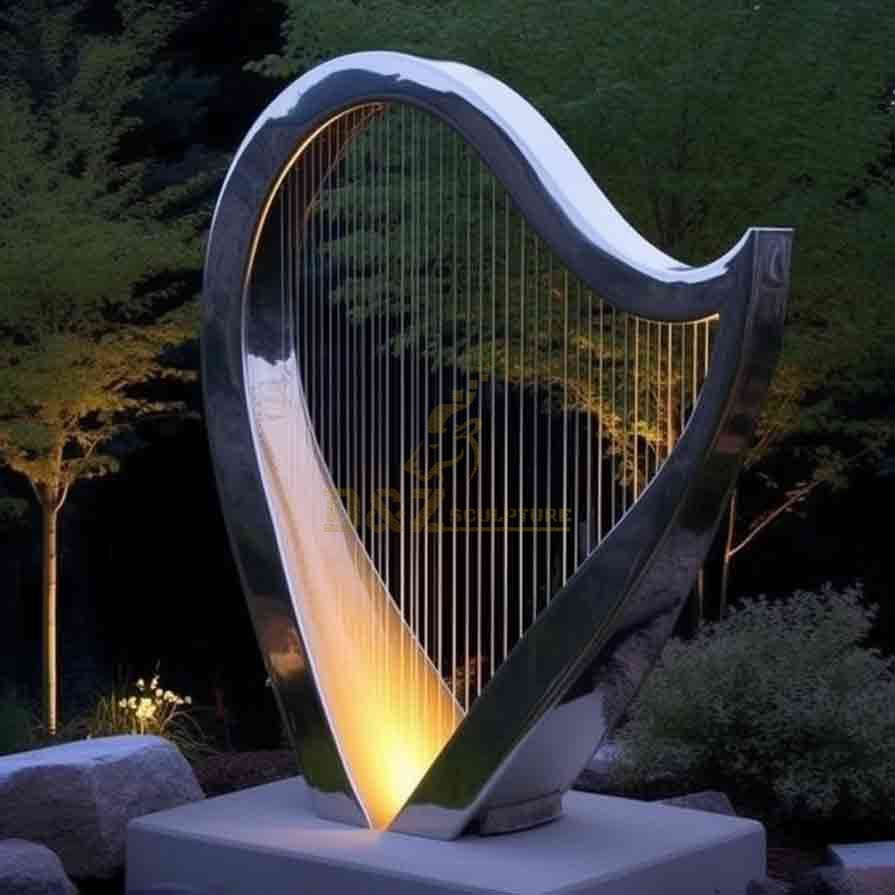 Large Metal Harp Sculpture: Garden Abstract Music Art Sculpture DZ-604