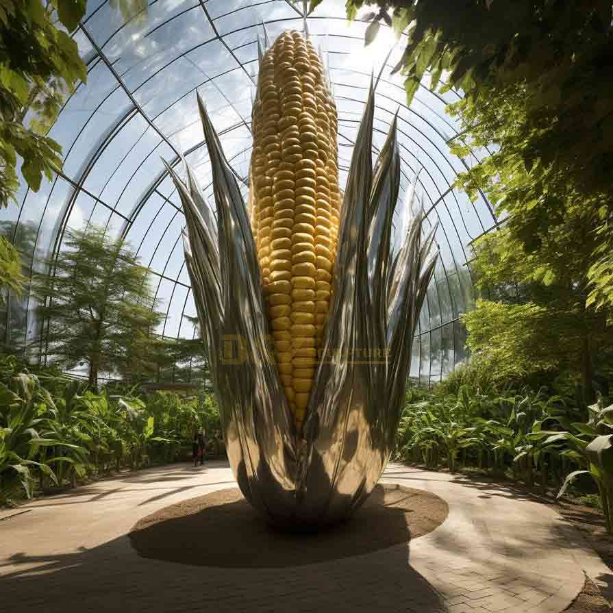 Custom giant stainless steel corn sculpture: farm field art installation DZ-606