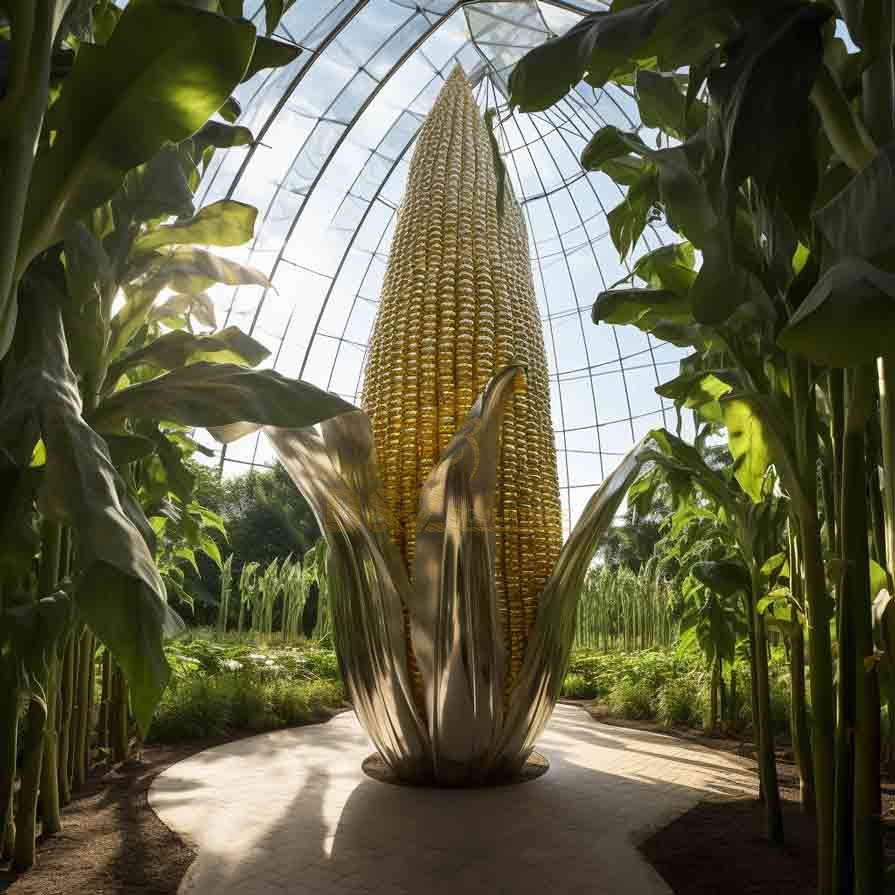 Custom giant stainless steel corn sculpture: farm field art installation DZ-606