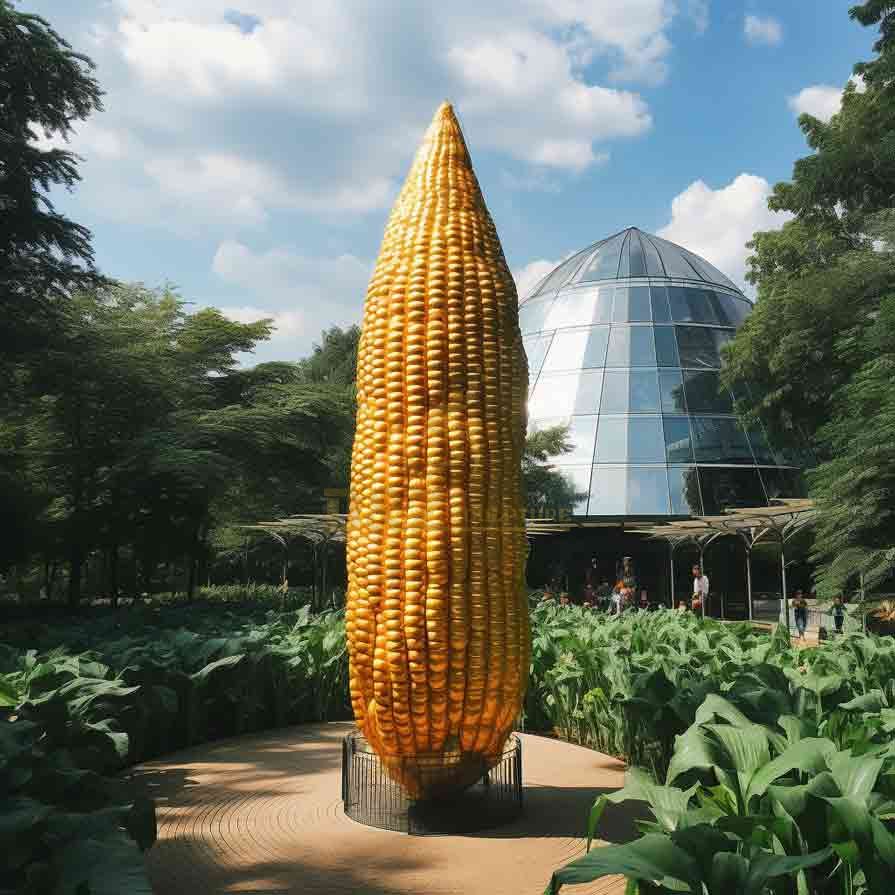 Custom giant stainless steel corn sculpture: farm field art installation DZ-606