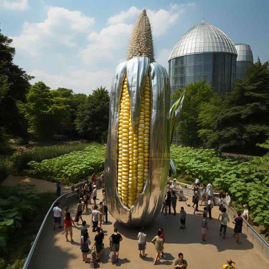 Custom giant stainless steel corn sculpture: farm field art installation DZ-606