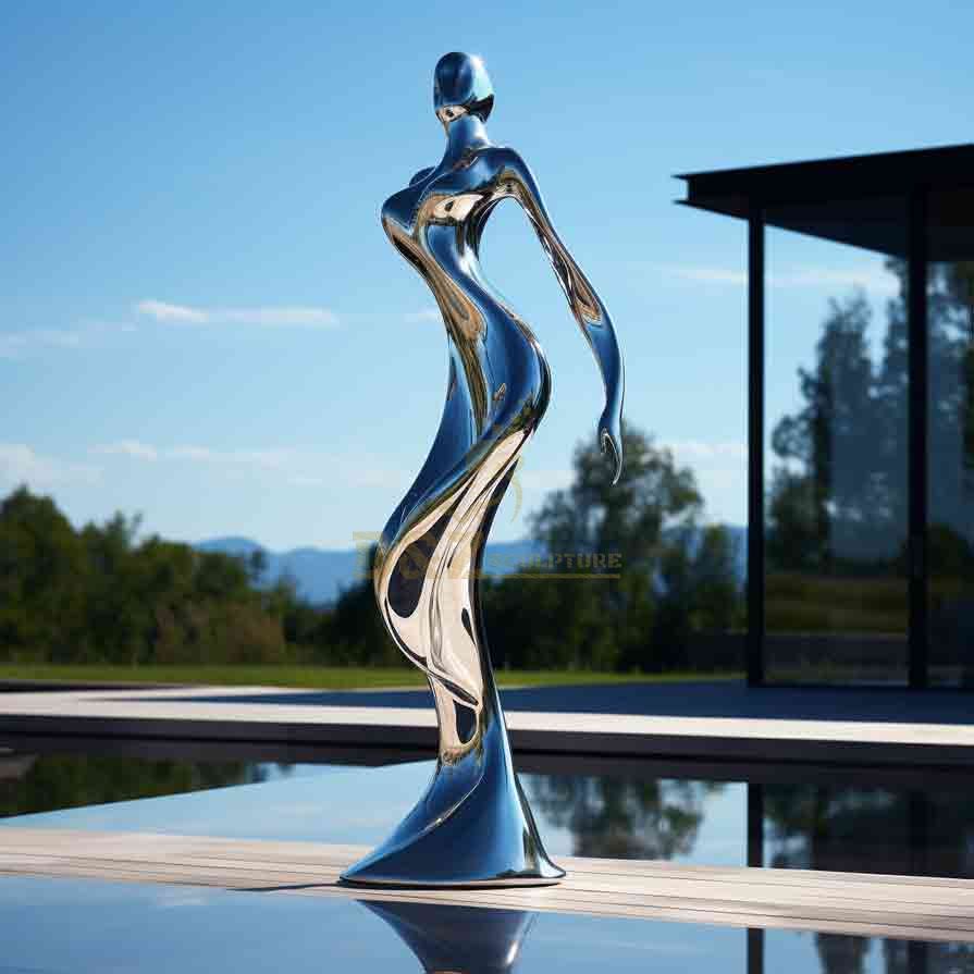 Mirror stainless steel abstract dancer sculpture DZ-608