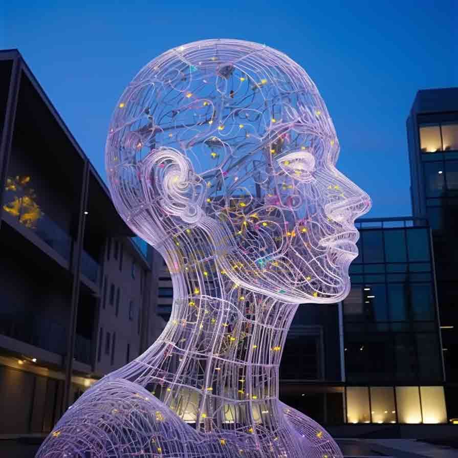 Giant abstract metal wire light human head sculptures DZ-610