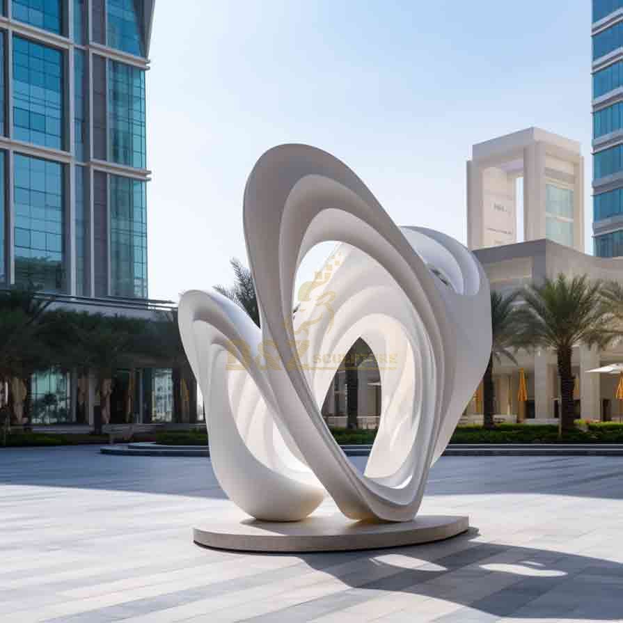 Modern white marble city sculptures in front of office buildings DZ-612