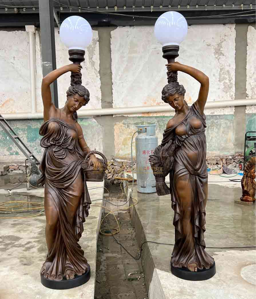 White sphere acrylic lampshade bronze lady statue lamp