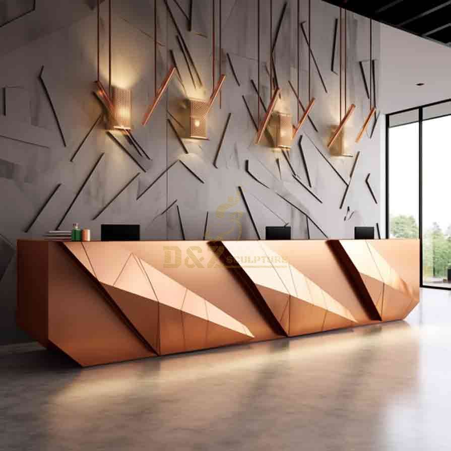 Hotel reception desks: geometric gilded metal sculpture DZ-616