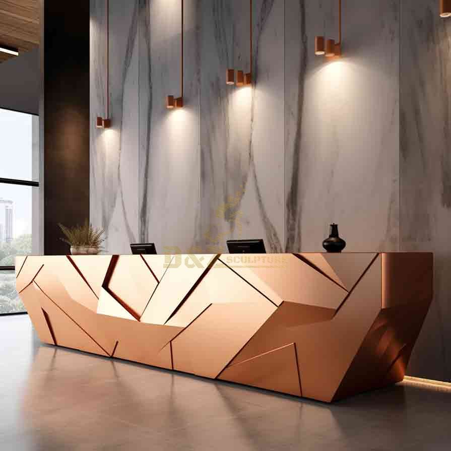 Hotel reception desks: geometric gilded metal sculpture DZ-616