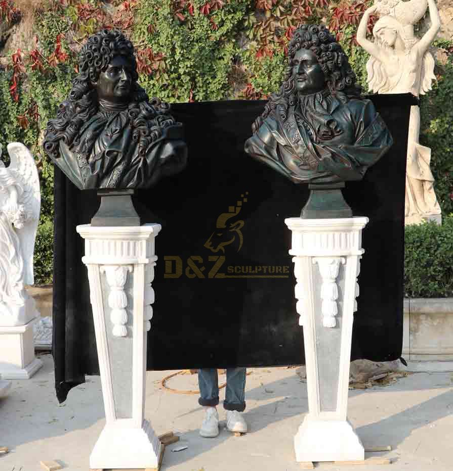 Black bronze busts of a man and a woman on a white marble base DZ-621