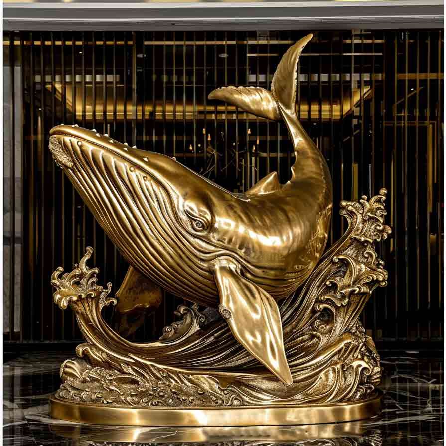 Gold Bronze Whale Sculpture