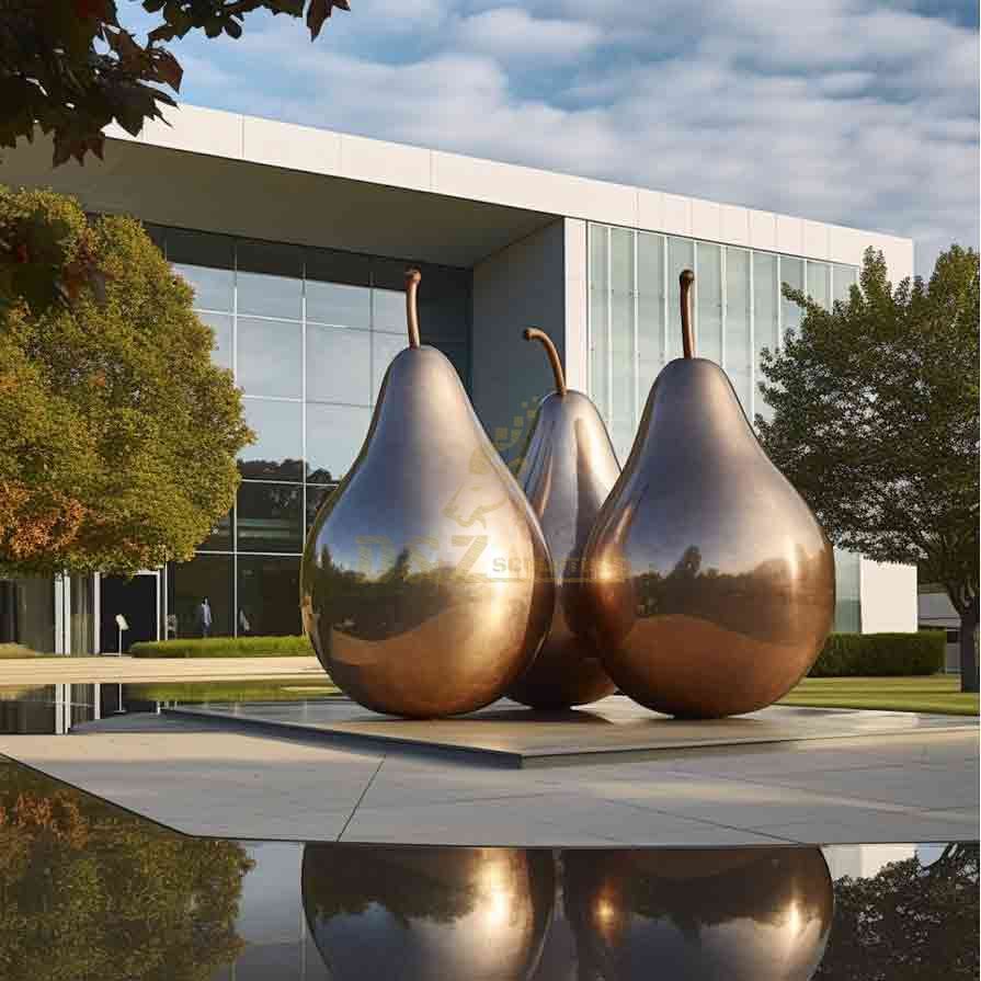 Large Electroplated Metal Pear Sculpture Square Art DZ-626