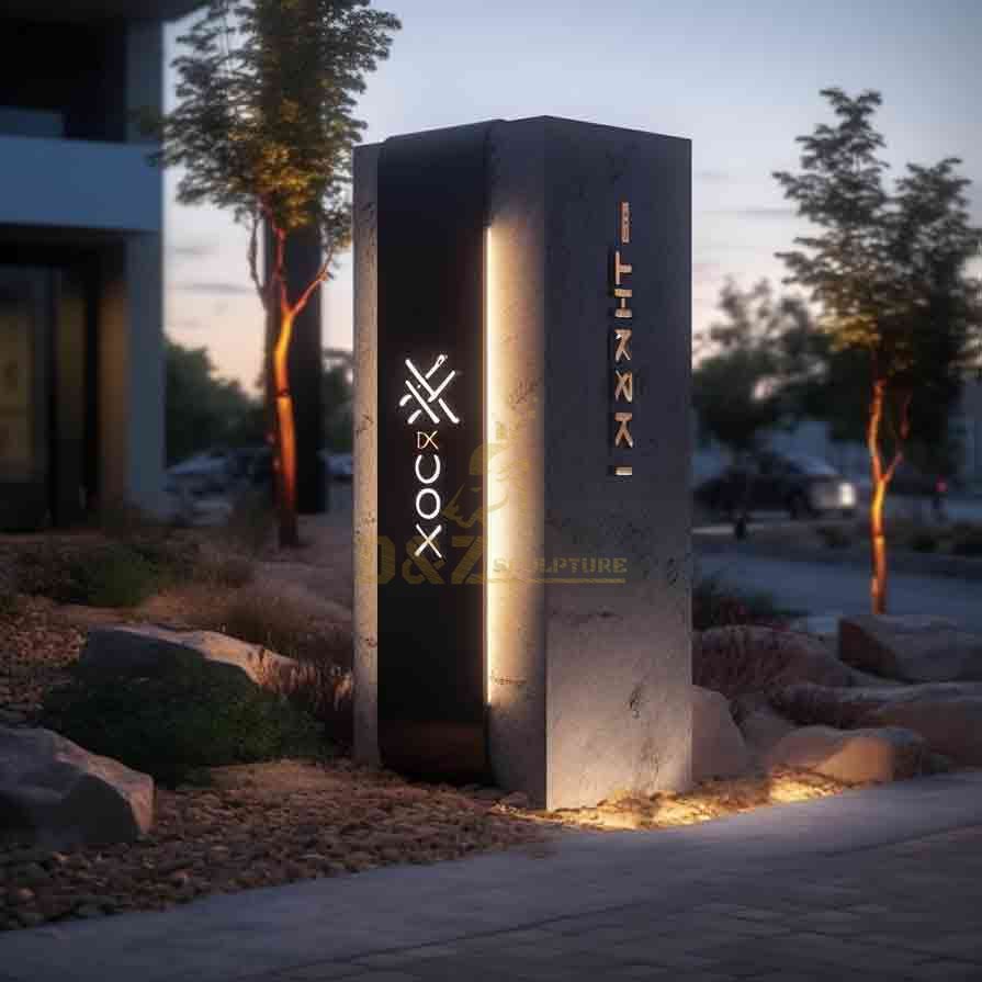 Large Corten Steel Logo Sculpture with Lights