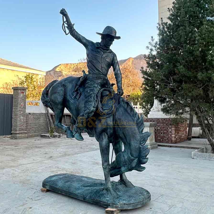 Vintage bronze cowboy on horse statue copy Remington DZ-631