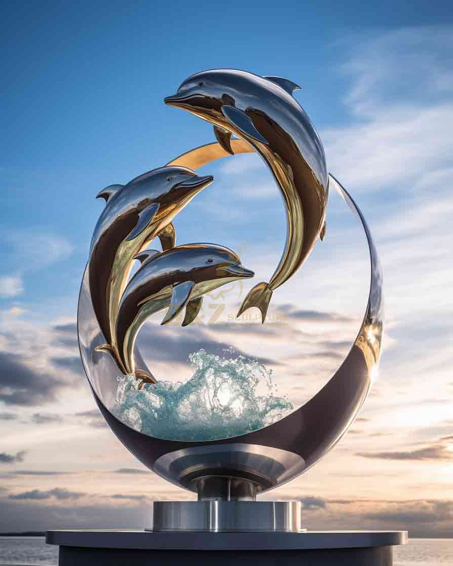 Metal dolphin sculpture