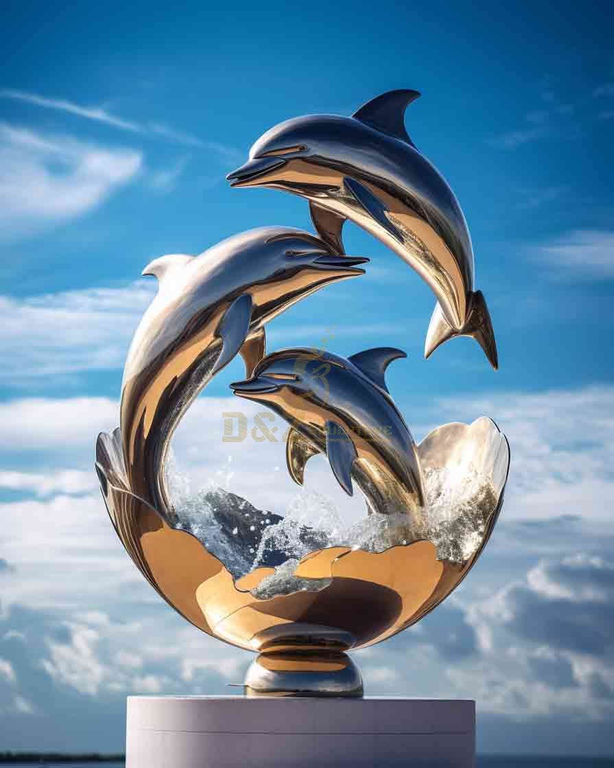 Metal dolphin sculpture for sale