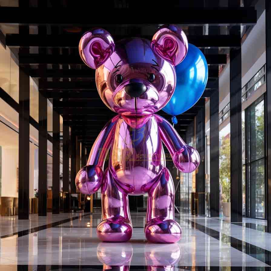 Electroplating pink bear balloon sculpture