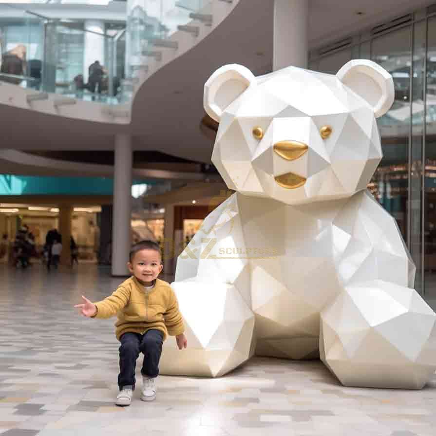 White metal geometric bear sculpture abstract bear sculpture