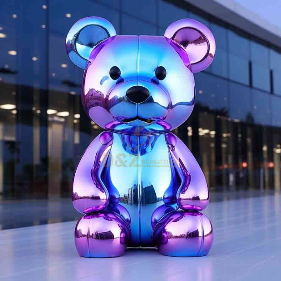 Metal big blue bear sculpture